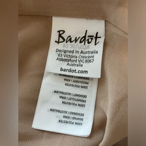 NWT Bardot Champagne Luxe Slip Dress Satin Silk Cross Back Strap Size 10/L - Picture 9 of 9